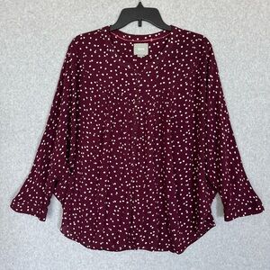 Anthropologie Maeve Womens Top Blouse Linden Burgundy White Polka Dot Size Large